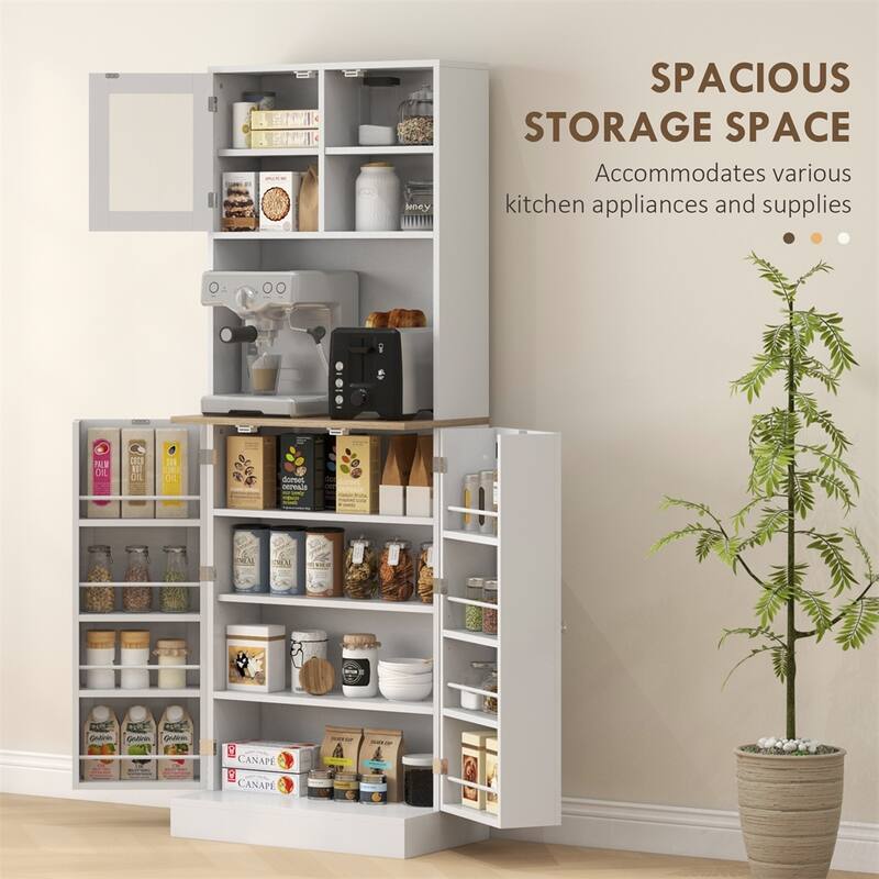 66.5" Pantry Cabinet w/Microwave Stand,Freestanding Storage Cabinet