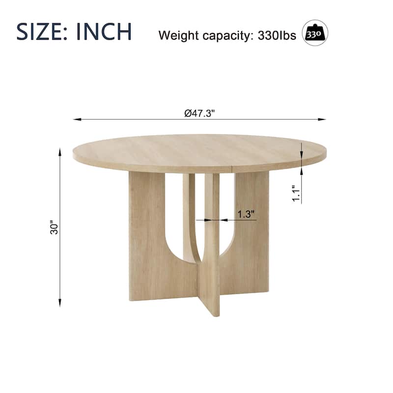 47.3 Inch Modern Round Dining Table for 4 - Farmhouse Style for Kitchen, Dining Room, Living Room