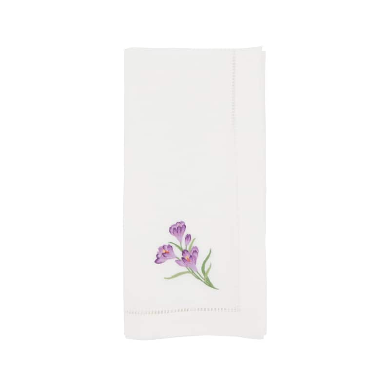 Embroidered Crocus Blossom Napkin (Set of 6) - 20"x20" - 20"x20" - White - Set of 6