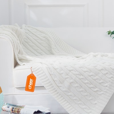 Cheer Collection Knitted Acrylic Ivory Throw Blanket