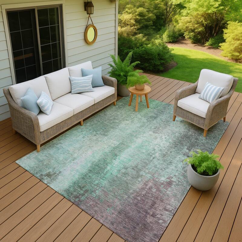 Machine Washable Indoor/ Outdoor Abstract Ombre Chantille Rug - Aqua - 8' x 10'
