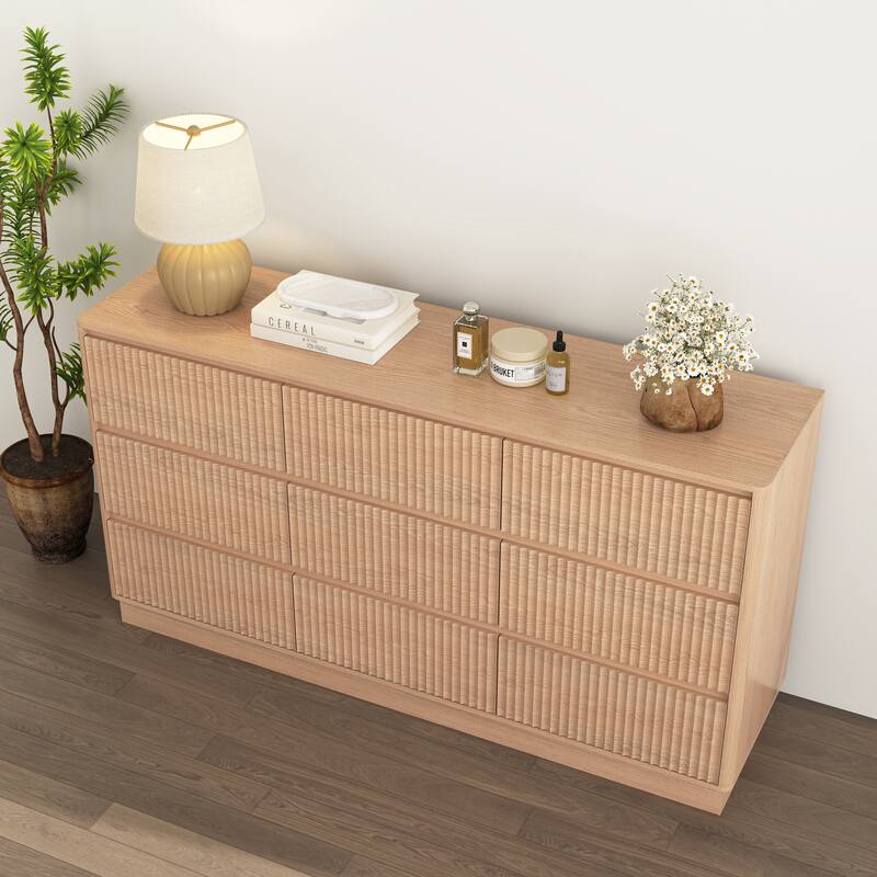 Large Floor Chest of Drawers 9 Drawer Dresser for Bedroom, Freestanding Storage Cabinet Side Table TV Stand