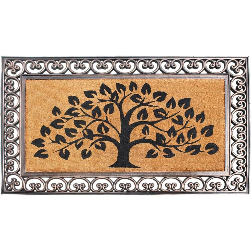 A1HC Natural Coir & Rubber Paisley Border Hand Finished Doormat 30"X48" Tree of Life