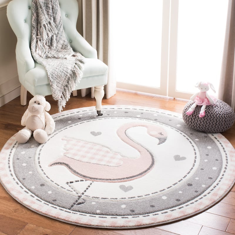 SAFAVIEH Carousel Kids Eufrasia Flamingo Rug - 5'3" Round - Pink/Ivory