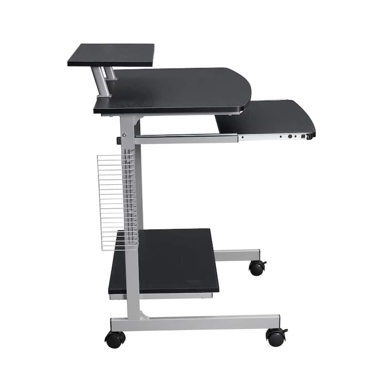 Compact Computer Cart with Keyboard Shelf Adjustable Storage and Media Rack Espresso Finish Mobile Workstation