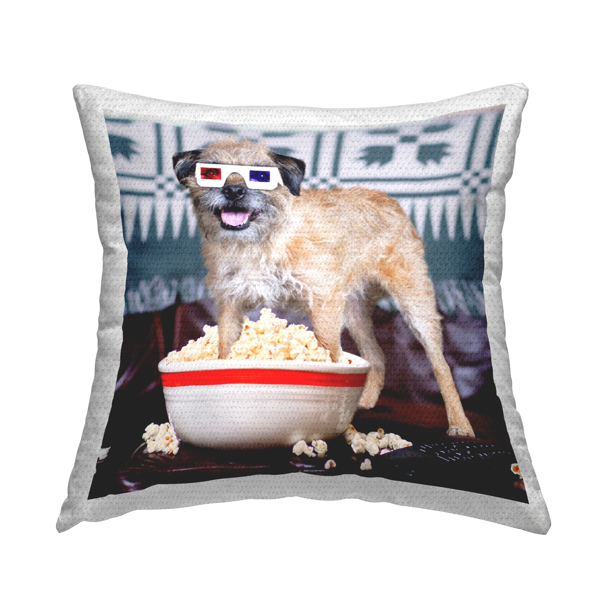 Stupell Funny Dog 3D Glasses Printed Outdoor Throw Pillow Design by Michael Quackenbush