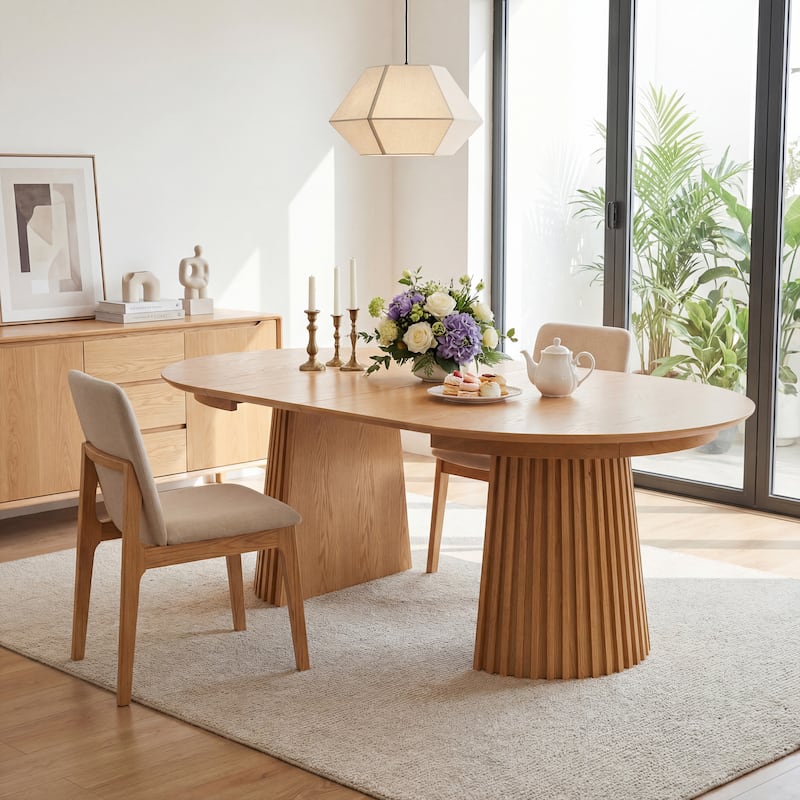 Christopher Knight Home - Camden Modern Expandable Oval Dining Table Base with Fluted Pedestal Design - Light Brown