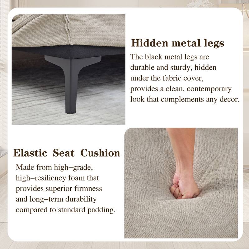 63.4"W Chenille Combination Sofa,Sofa Bed with Cushions & Metal Legs