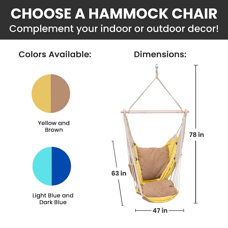 Sereno Hammock Chair Hanging Porch Swing Indoor Outdoor Lounger for Bedroom & Patio - 78 x 47 in