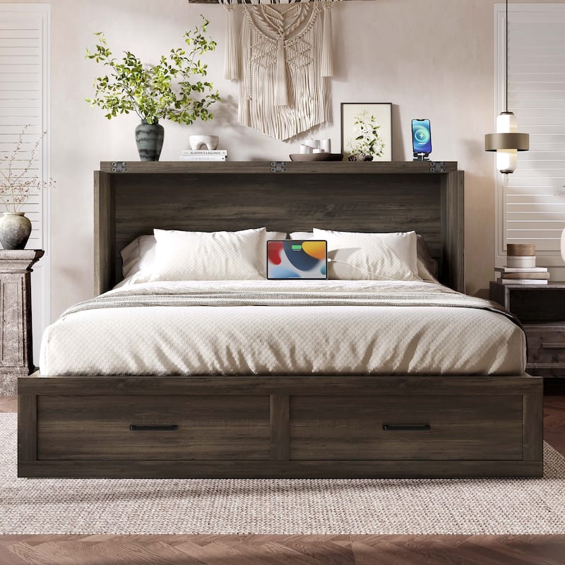 Modern Murphy Bed Cabinet Bed with Drawer Charging Station