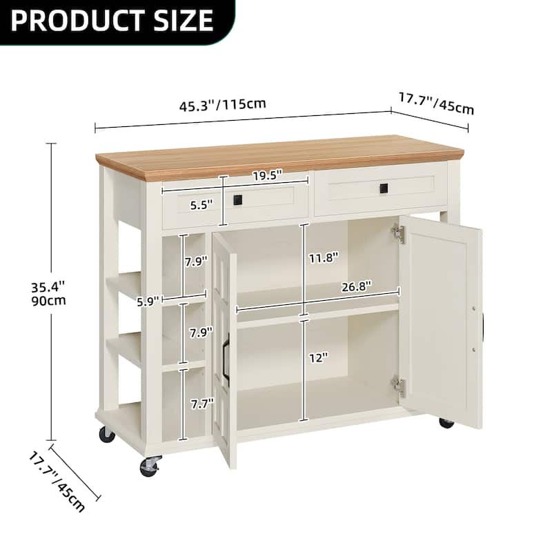 Rolling Kitchen Island Kitchen Cart Storage Cabinet with Open Shelves