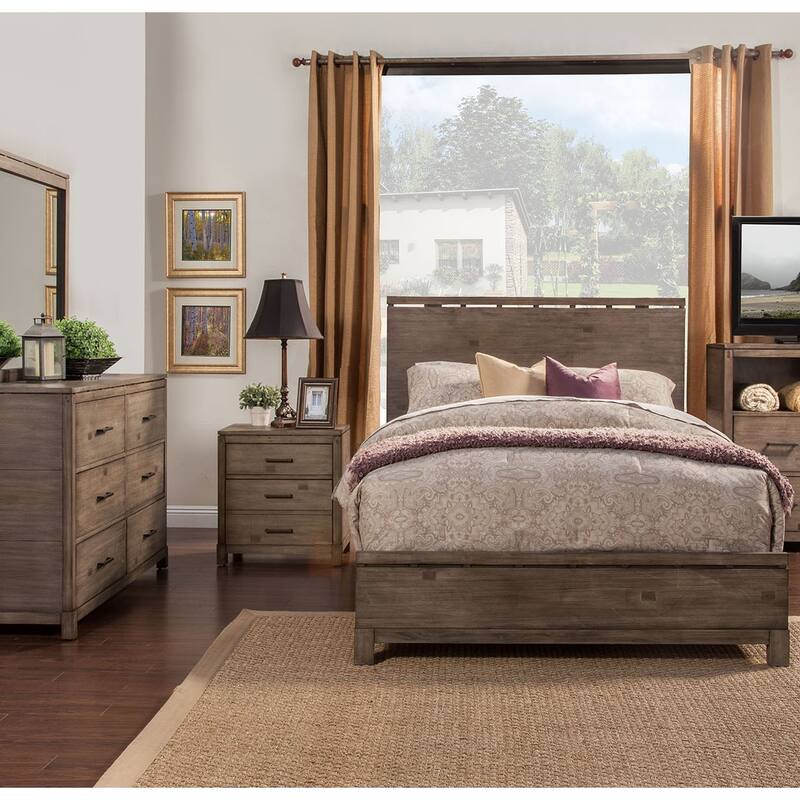 Grey Solid Wood 2-Drawer Nightstand with Metal Accents and Legs