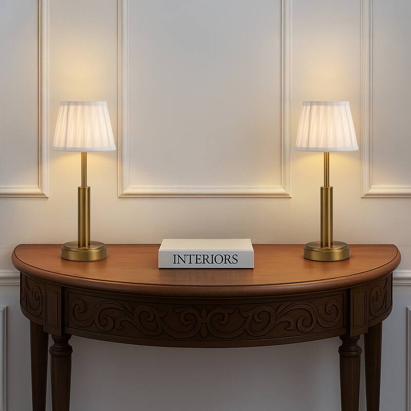 Modern Rechargeable LED Table Lamp with Fabric Shade Classic Touch Control USB Cordless Nightstand Light for Bedroom (2 Pack)