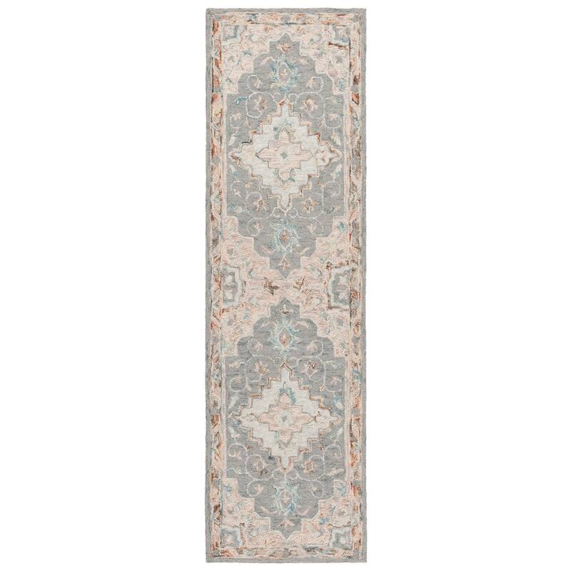 SAFAVIEH Handmade Anatolia Karolina Traditional Wool Rug - 2'3" x 8' Runner - Grey/Rust
