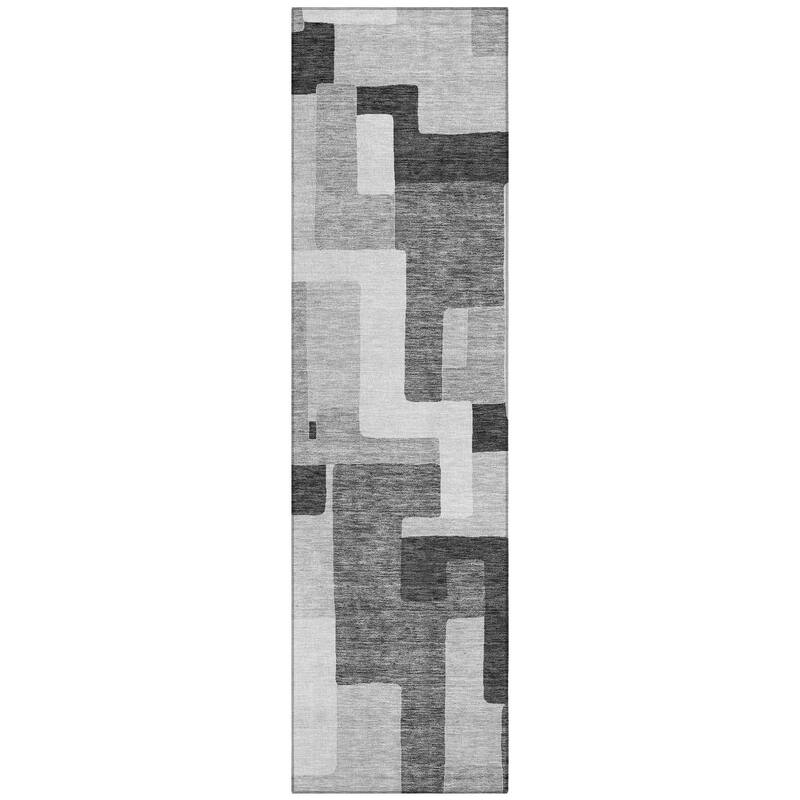 Machine Washable Indoor/ Outdoor Contempoary Blocks Chantille Rug