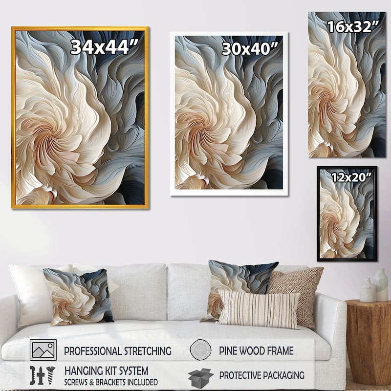 Designart "White And Blue Feather Spiral II" Abstract Geometric Wall Art Blue - Modern Wrapped Canvas For Hallway Décor