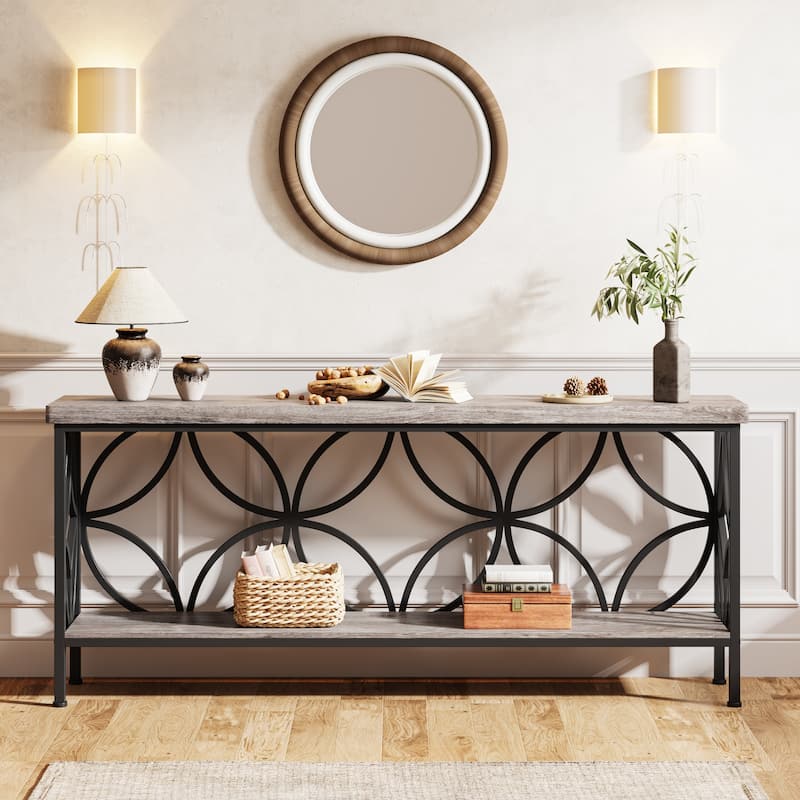 70.9 Inch Long Sofa Table, Industrial Console Table - 70.9" L × 11.8" W × 31.9" H
