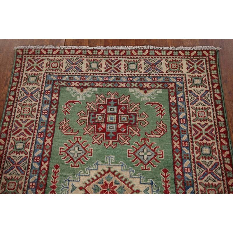 Green Kazak Accent Rug Hand-Knotted Wool Carpet - 3'5" x 4'9"
