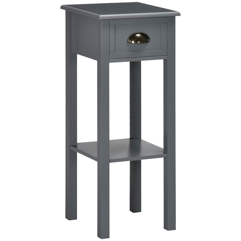 2-Tier Side Table with Drawer, Narrow End Table with Bottom Shelf, for Living Room or Bedroom,