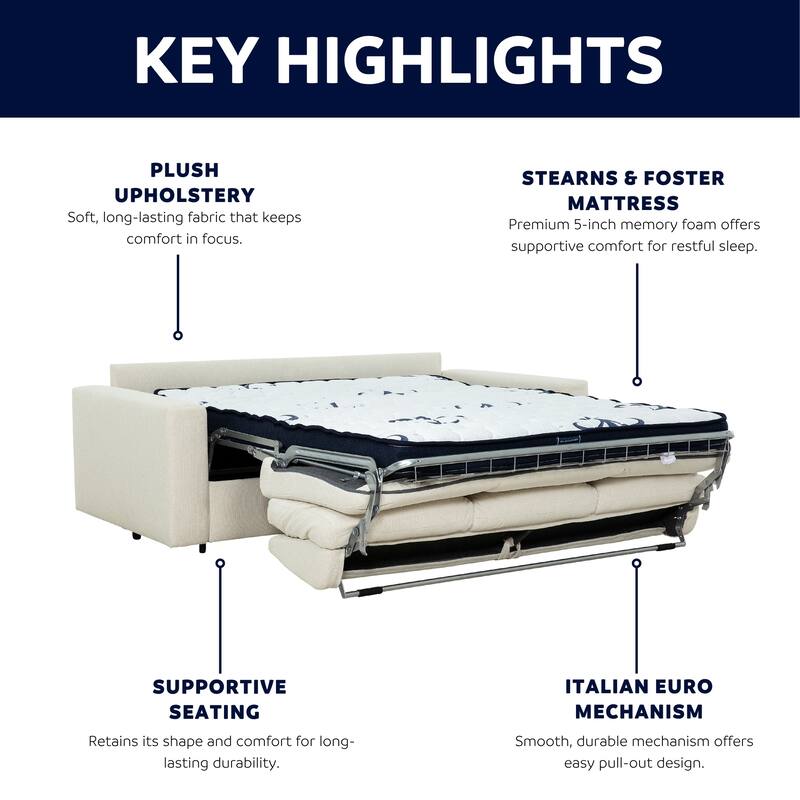 Stearns & Foster® Paolo 82 in. Queen Pull-Out Sofa Bed with 5 in. Memory Foam Mattress