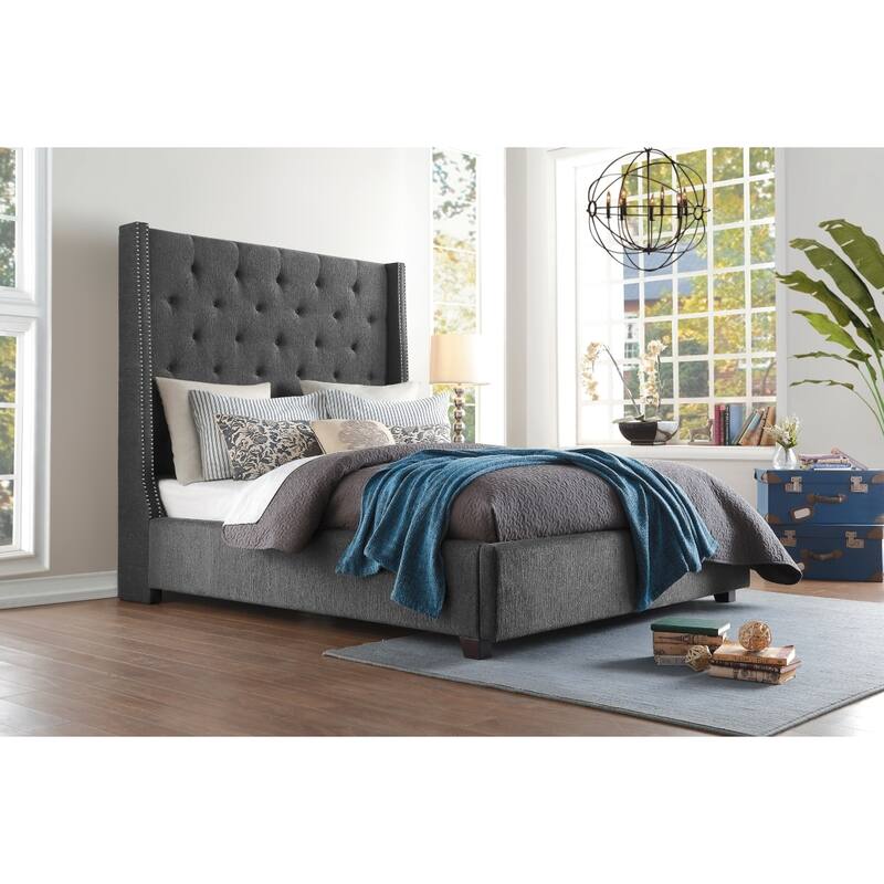Matt Gray Fabric Upholstered Tufted Platform Bed