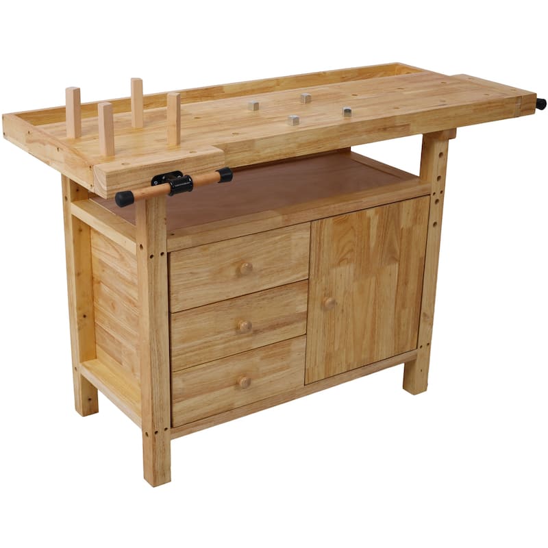 Wood Workbench - Wooden Workbench for Garage Workshop and Home - Brown