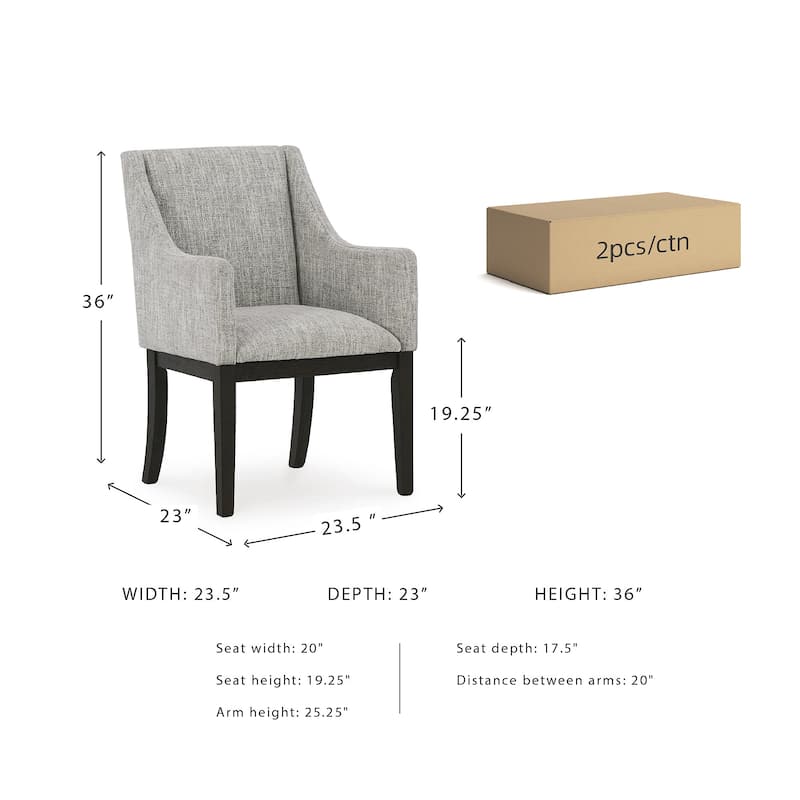 Burkhaus Dark Brown Dining Upholstered Arm Chair, Set of 2 - 21"W x 24"D x 36"H