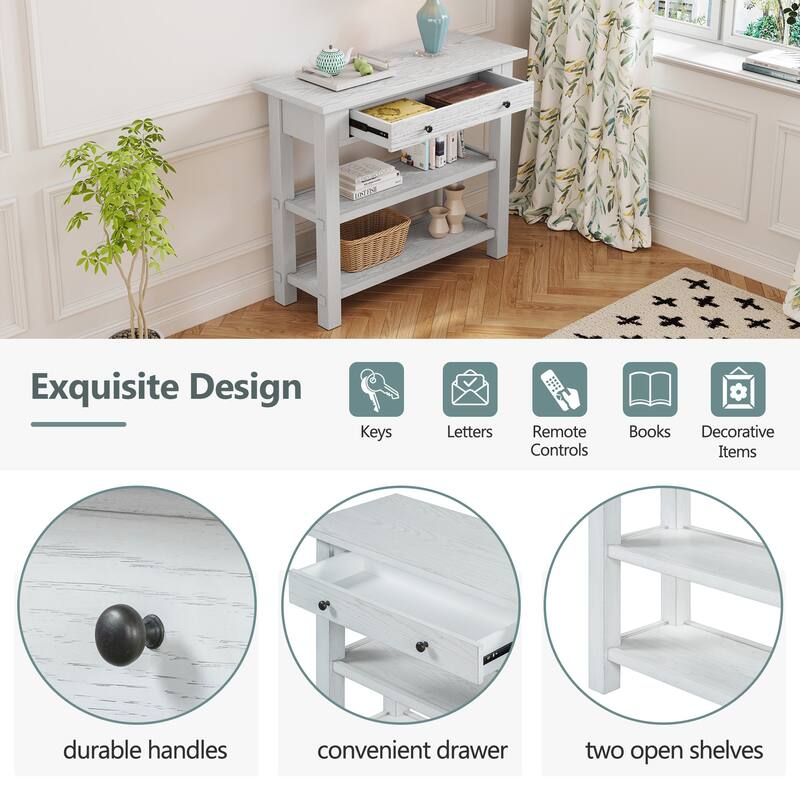 Console Table with Drawer and Two Sturdy Shelves for Entryway, Living Room