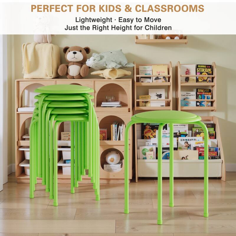 Javlergo Set of 6 Stackable Backless Stools PVC Padded Round Seats with Metal Frame Indoor Outdoor Use for Kitchen Livingroom