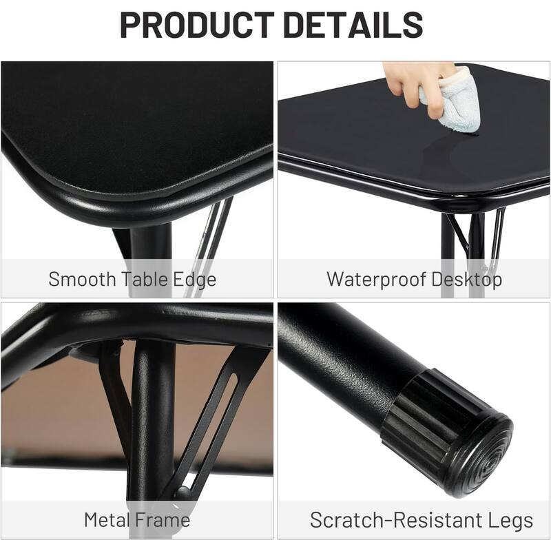 Homylin 33.9-Inch Folding Card Table, Portable Square Dining & Game Table, Black PVC Top with Metal Frame