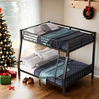 Metal Full XL Over Queen Bunk Bed with Ladder and Slats Support for Adults Teens