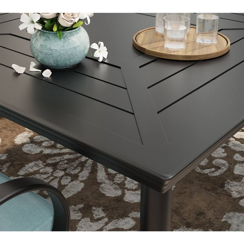 Hanover Montclair 9-Piece Dining Set in Ocean Blue with 8 Swivel Rockers and a 42-In. x 84-In. Table