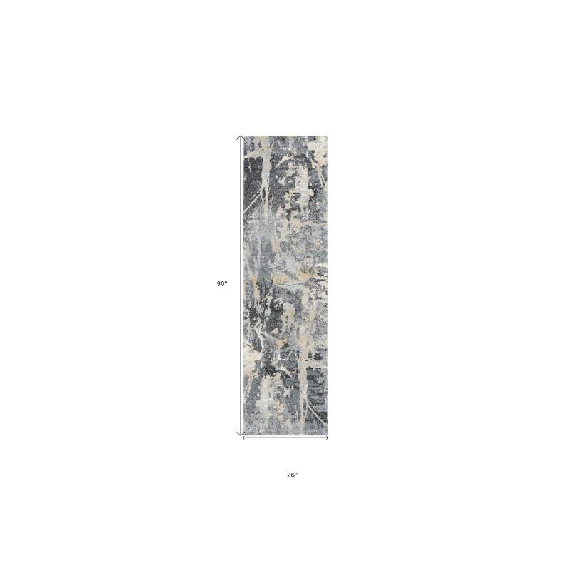 Hoko Power Loomed Distressed Abstract Modern Stain Resistant Soft Area Rug By HomeRoots - 90' X '26' X '0.75