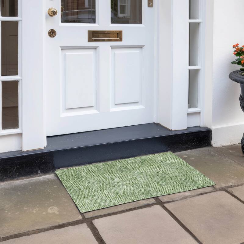 Machine Washable Indoor/ Outdoor Chantille Contemporary Maze Rug - Green - 1'8" x 2'6"