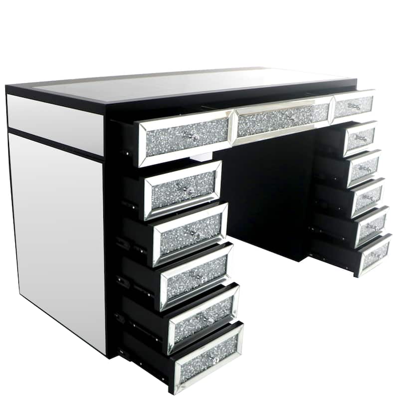 Mirrored Finish Vanity Desk Dresser with 13-Drawer