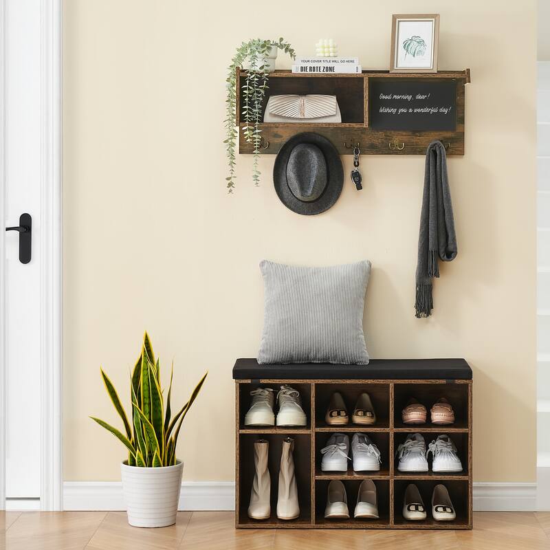 Hall Tree Shoe Bench Industrial 6 in 1 Coat/Shoe Rack