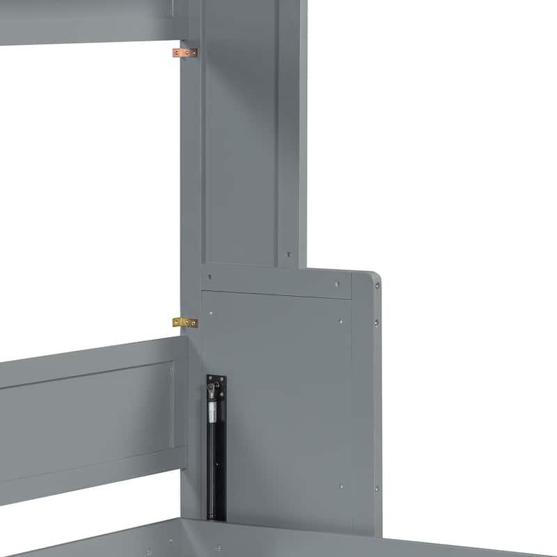 Full/Queen Wall Murphy Bed with Desk and Hydraulic Lift - Space-Saving Design, White or Gray, 600 lbs Capacity