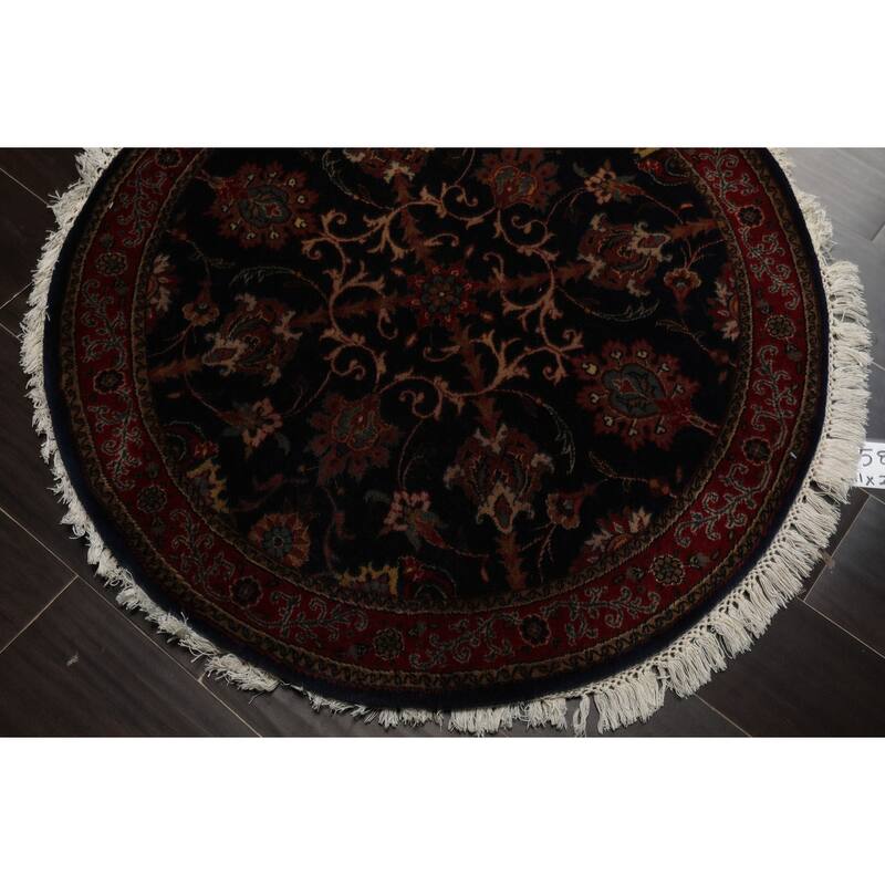 New Zealand Wool Midnight Blue Agra 2'11''x2'11'' Round Hand Knotted Traditional Rug - 2' 11'' x 2' 11''-Round