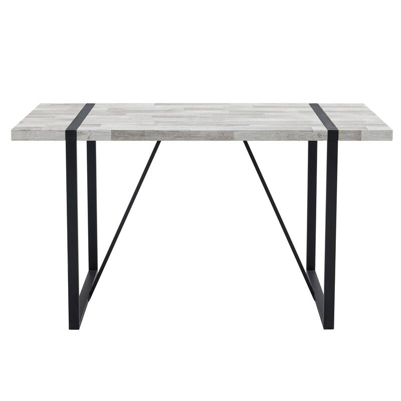 Modern Dining Table with Wood Textured Tabletop Unique Spliced Pattern Office Table with Anti-Slip Feet