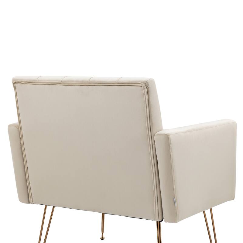 Velvet Upholstered Armchair Single Sofa Modern Tufted Reading Chairs Gold Metal Leg Wingback Chairs for Living Room Bedroom