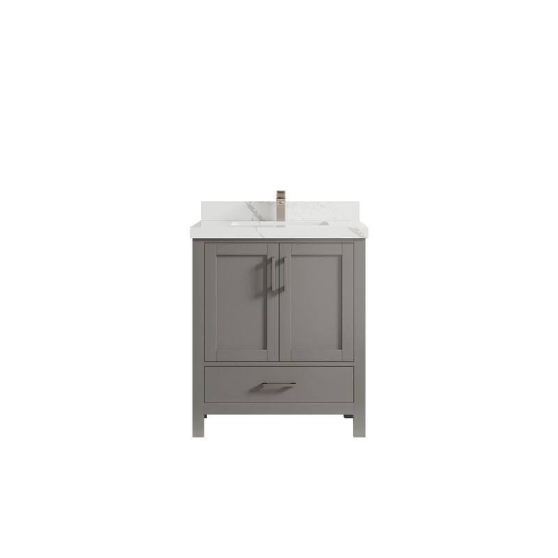 Willow Collections 30 in. W x 22 in. D Malibu Single Sink Bathroom Vanity with Countertop - 2" Calacatta Laza - Elephant Skin Gray