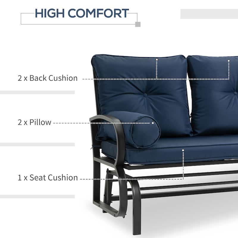 Outsunny 2-Person Outdoor Glider Bench, Patio Double Rocking Swing Loveseat with Steel Frame and Cushions