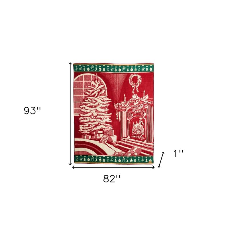 HomeRoots Queen Green And Red Mod Acrylic Woven Blanket