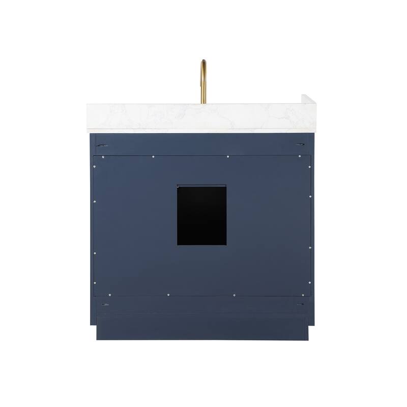 Altair Gavino Bath Vanity with Grain White Composite Stone Top and Mirror