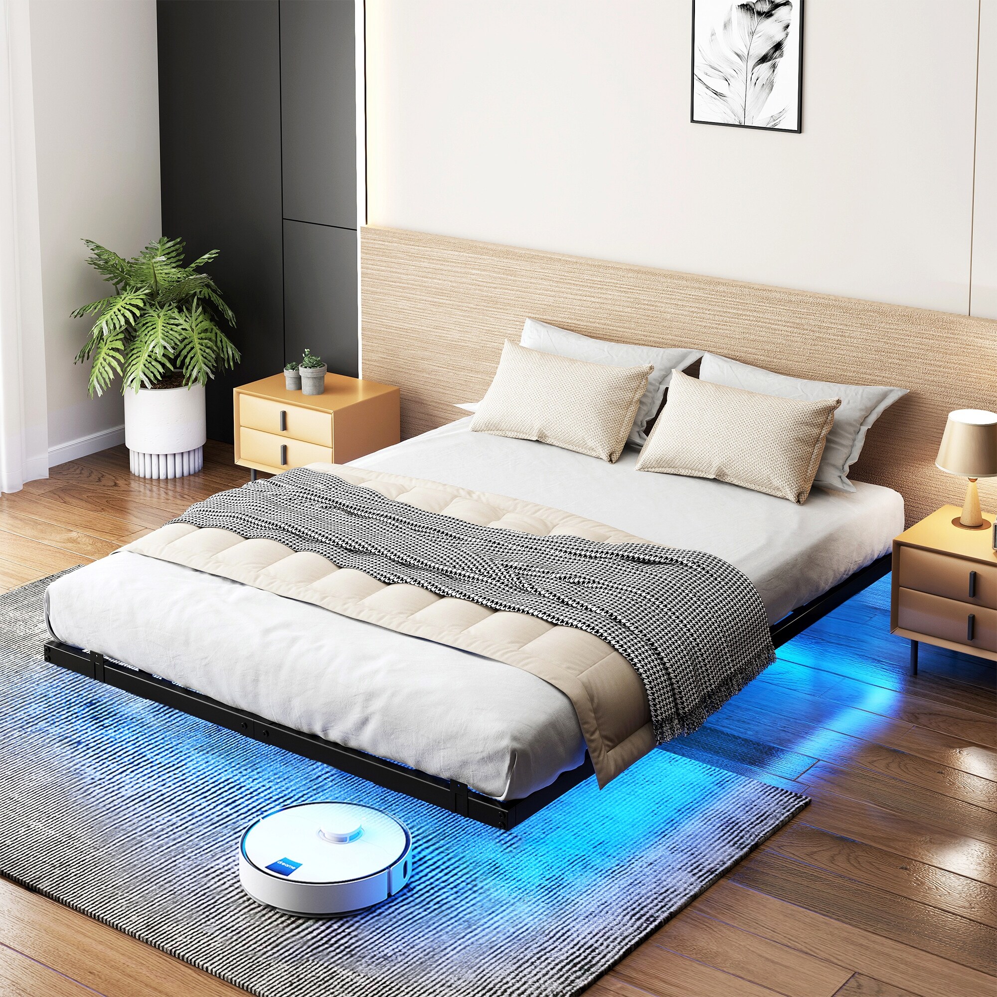 Modern Queen Floating Bed Frame with Hidden Legs LED Lighting Sturdy Metal Frame Easy Assembly Bed Bath Beyond 42152783