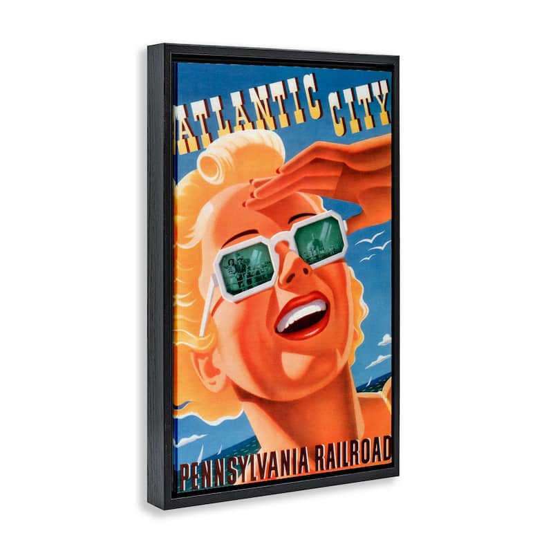 Stupell Atlantic City Vintage Woman Framed Floater Canvas Wall Art Design By Marcus Jules