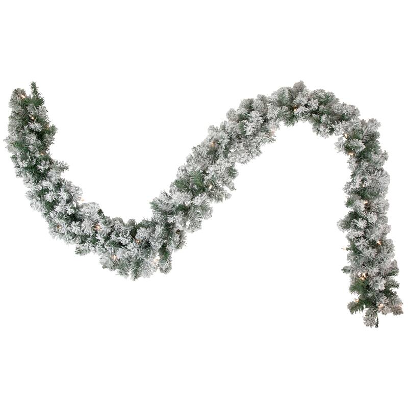 9' x 10" Pre-lit Flocked Madison Pine Artificial Christmas Garland - Clear
