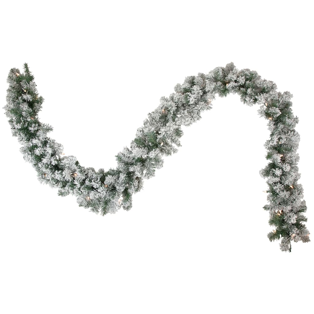 9' x 10" Pre-lit Flocked Madison Pine Artificial Christmas Garland
