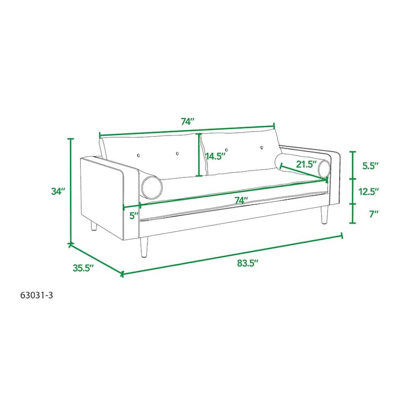 Nicholas 83.5" Mid-century Modern Fabric Tufted Loose Pillow Back Sofa