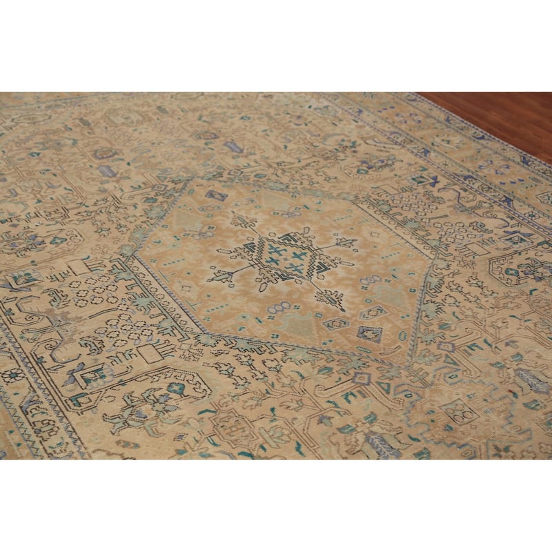 Geometric Pink Tabriz Persian Area Rug Oriental Handmade Wool Carpet - 8'0"x 10'9"